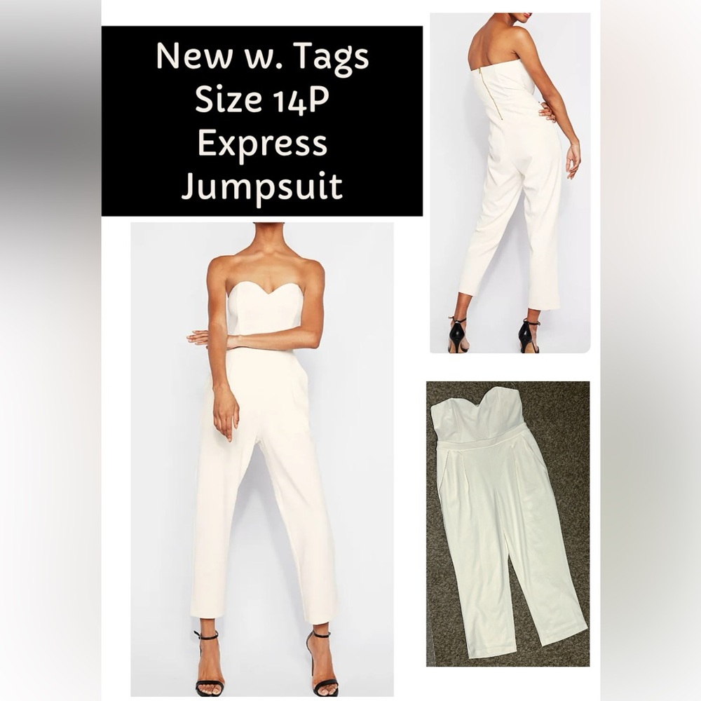 Express Strapless sweetheart neckline white Jumpsuit NEW w tags size 14P